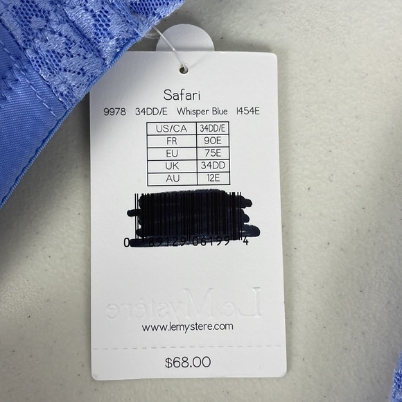 Le Mystere Safari Bra Whisper Blue Size 34 DD/E NWT Underwire Plunge - Picture 12 of 12